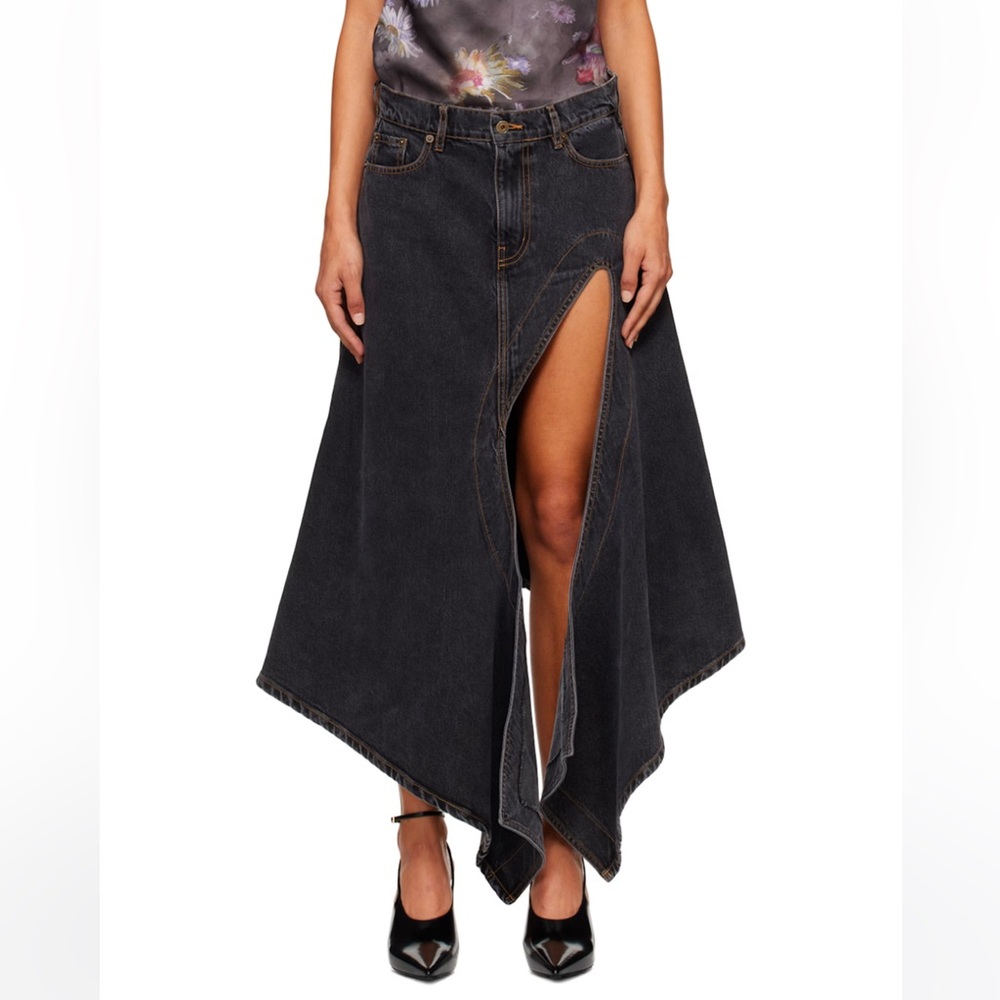 Y/Project Evergreen Black Cut Out Denim Midi Skirt. NWT size xs
